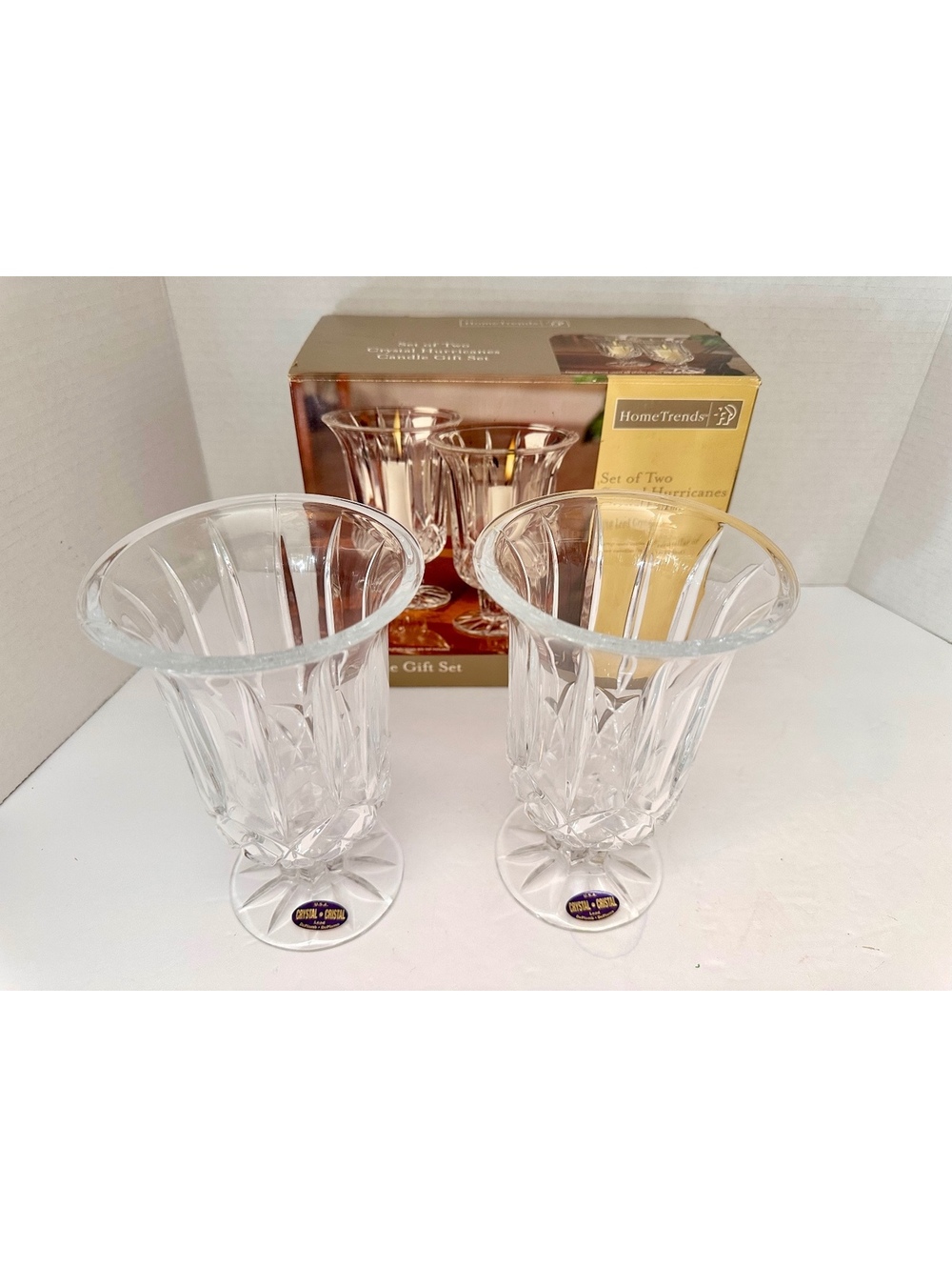 Vintage Home Trends Set of Two Crystal Hurricanes Candle Gift Set 7” Brand New